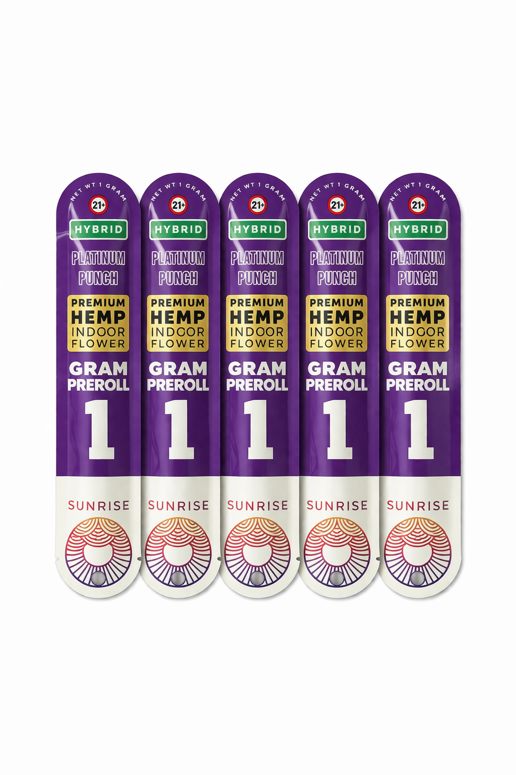 SUNRISE PREMIUM INDOOR HEMP FLOWER 1G PRE ROLLS 5 PACK