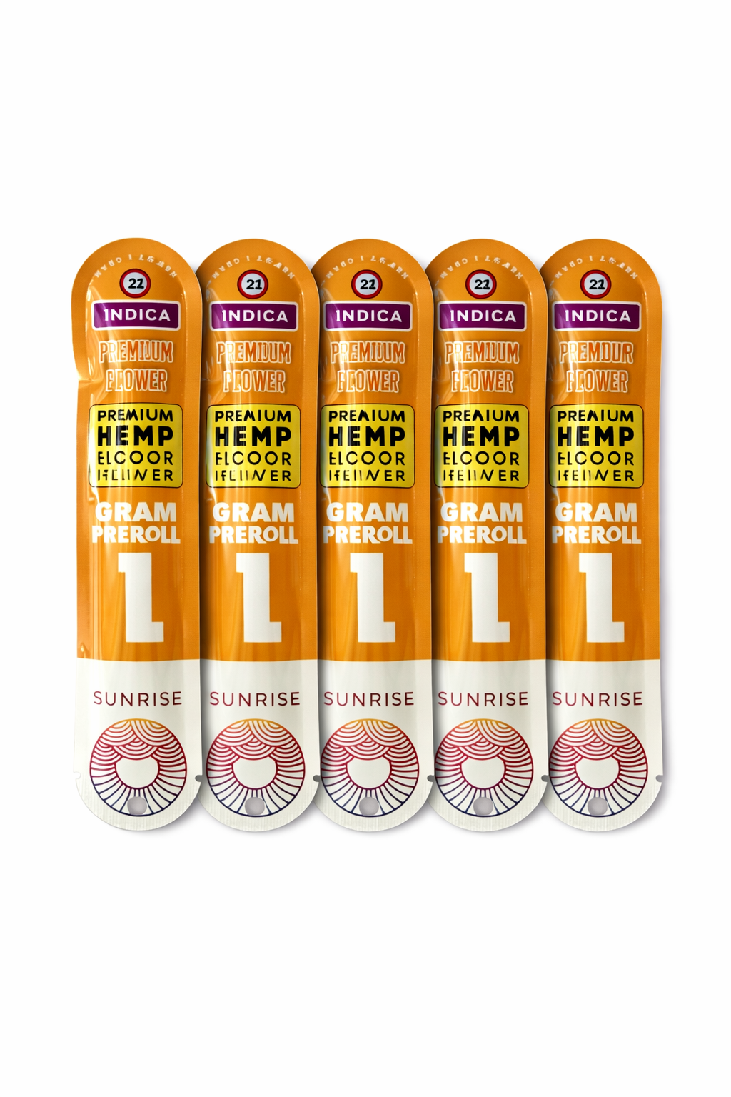 SUNRISE PREMIUM INDOOR HEMP FLOWER 1G PRE ROLLS 5 PACK