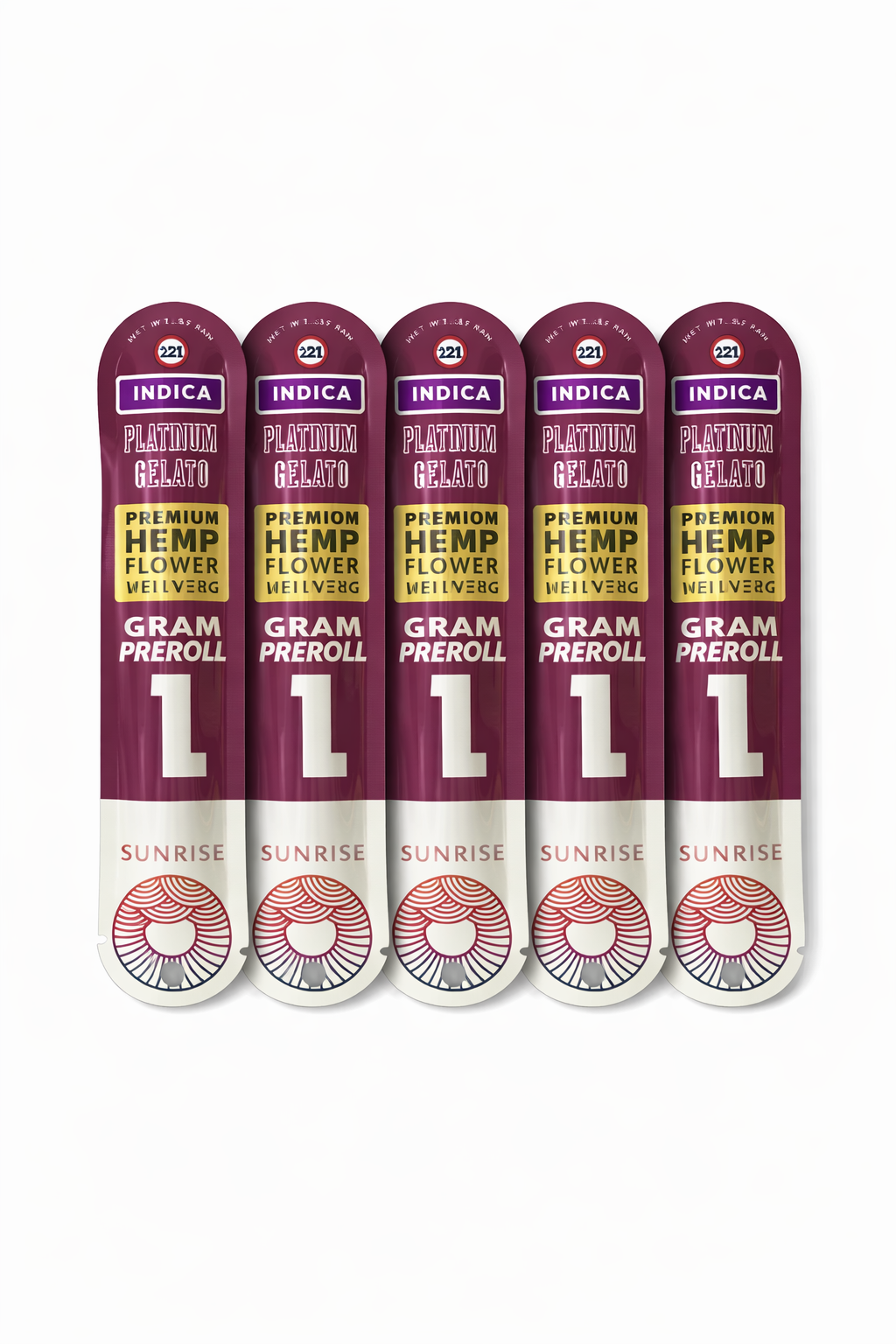 SUNRISE PREMIUM INDOOR HEMP FLOWER 1G PRE ROLLS 5 PACK