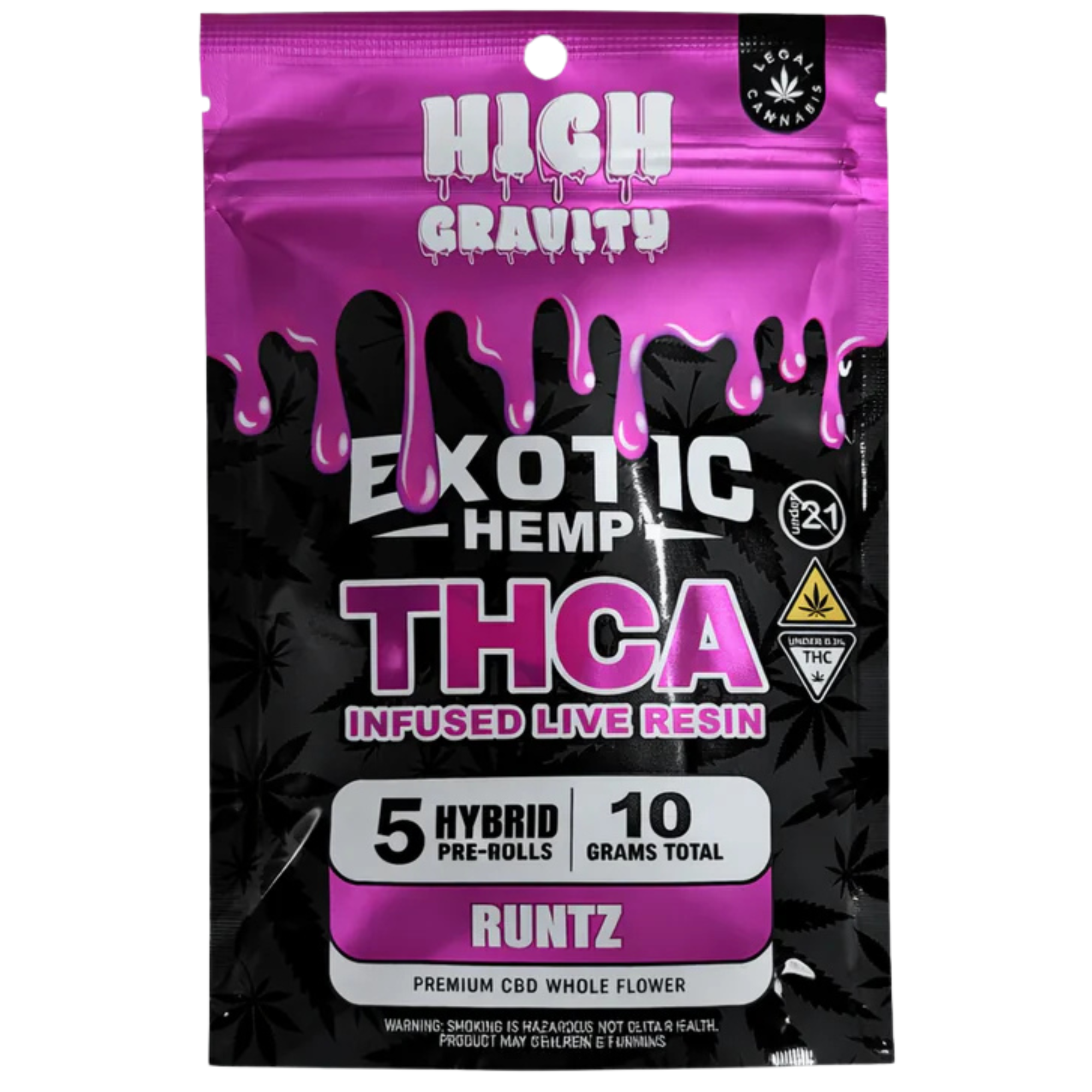 HIGH GRAVITY EXOTIC HEMP THCA PRE ROLLS 5 PACK