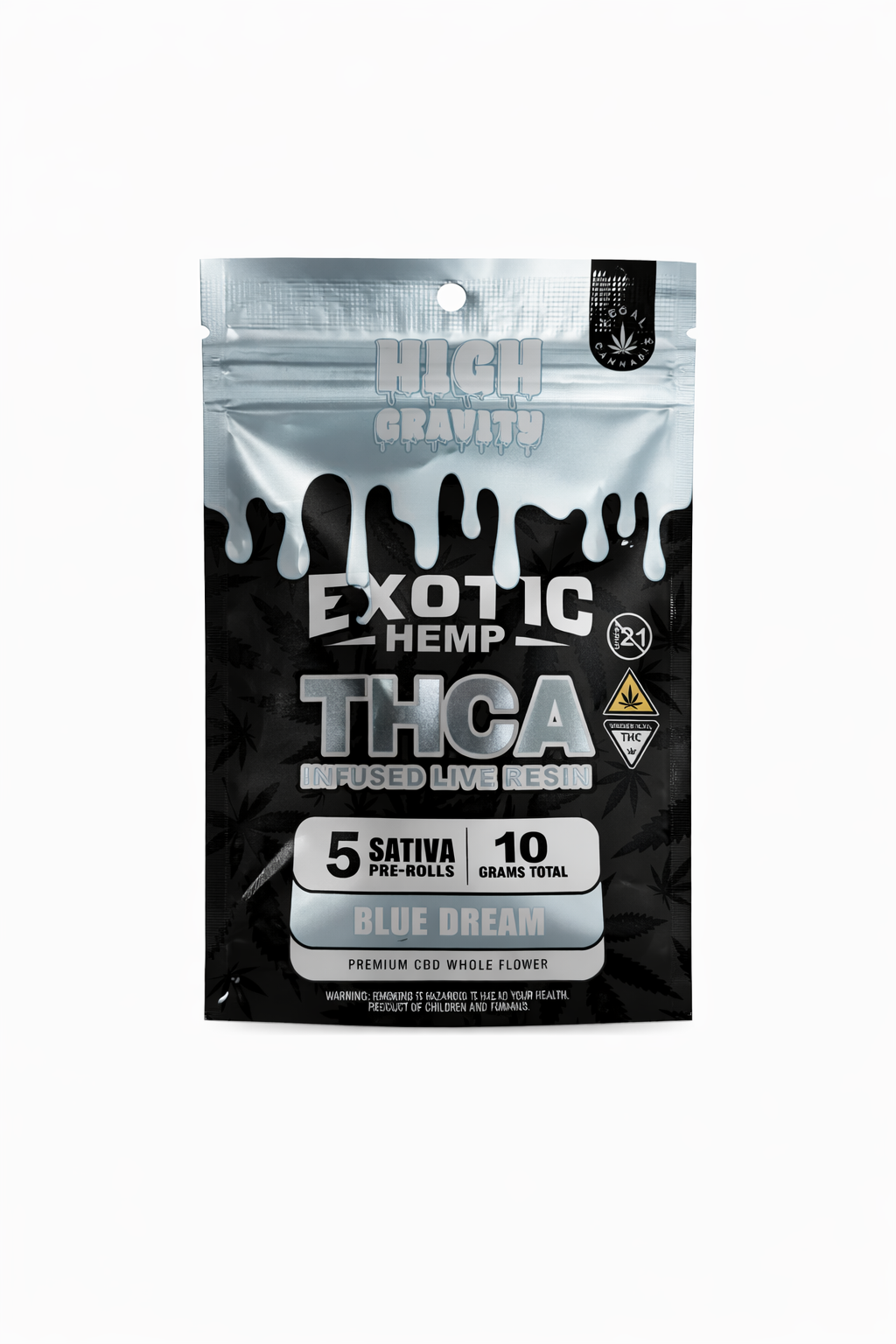 HIGH GRAVITY EXOTIC HEMP THCA PRE ROLLS 5 PACK